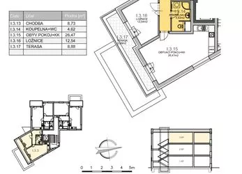 Prodej, byt 2+kk 64,15 m2 + terasa + sklep, Residence Kutná Hora