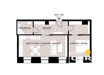 Byt 2+kk, 46,6 m2, Rezidence Studentská Žatec