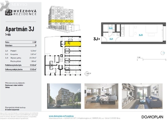 Pronájem bytu novostavby 1+kk, 33 m2, ul. Hvězdová, Brno