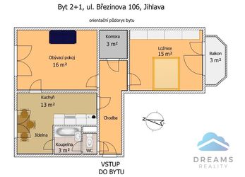 Jihlava, byt 2+1 (57,5 m²) s balkonem, ul. Březinova 106