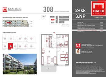 Prodej novostavby byt 308 F2   2+kk 47,90 m s balkonem 6m, Olomouc, Bytové domy Na Šibeníku II.etapa