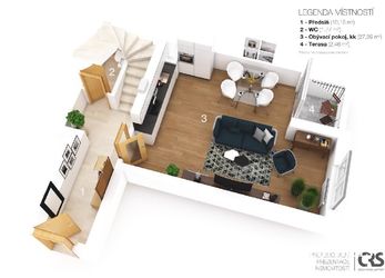 Prodej luxusního mezonetového bytu 4+kk s teraskou, dvě garážová stání a sklep, Praha - Prosek