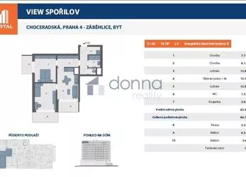 Pronájem bytu 3+kk/T/2xL, 62m², Praha 4 - Záběhlice, Choceradská, nezařízený, vč. garáž. stání.