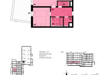 Družstevní byt 2+kk, 60 m2 + terasa 21,66 m2, Residence Růžák budova B