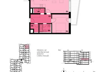 Družstevní byt 2+kk, 60,06 m2 + terasa 18,53 m2, Residence Růžák budova B