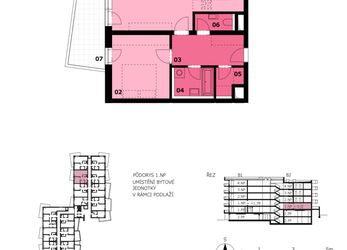 Družstevní byt 2+kk, 60,06 m2 + balkón 10,84 m2, Residence Růžák budova B