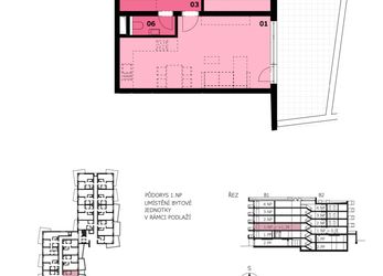 Družstevní byt 2+kk, 60,64 m2 + terasa 21,43 m2, Residence Růžák budova B