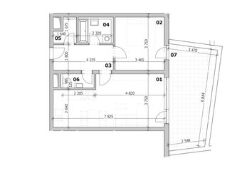 Družstevní byt 2+kk, 60,64 m2 + terasa 21,43 m2, Residence Růžák budova B