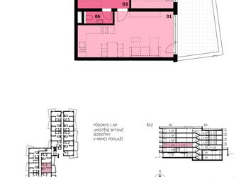 Družstevní byt 2+kk, 60,64 m2 + terasa 17,14 m2, Residence Růžák budova B