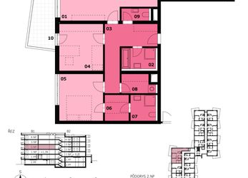 Družstevní bet 3+kk, 101,30 m2 + balkón 19,25 m2, Residence Růžák budova B