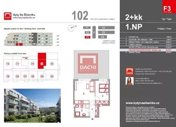 Prodej novostavby bytu F3.102 – 2+kk 45,70m² s terasou 30,5m², Olomouc, Byty Na Šibeníku II.etapa