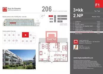 Prodej novostavby bytu F1.206 – 3+kk 81,50 m² s balkonem 17,40m², Olomouc, Byty Na Šibeníku II.etapa