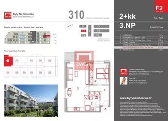 Prodej novostavby bytu F2.310 –  2+kk 57,40 m² s balkonem 6m², Olomouc, Byty Na Šibeníku II. etapa