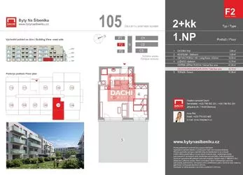 Prodej novostavby bytu F2.105 – 2+kk 45,70 m² s terasou 41,3m², Olomouc, Byty Na Šibeníku II. etapa