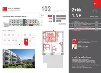Prodej novostavby bytu F1.102 – 2+kk 48,60m² s terasou 27,40m², Olomouc, Byty Na Šibeníku II.etapa