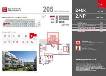 Prodej novostavby bytu F1.205 – 2+kk 58,70 m² s balkonem 11,70m², Olomouc, Byty Na Šibeníku II.etapa