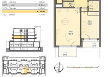 Prodej, byt 2+kk 62,21 m2 +balkón 4,4 m2 + lodžie 2,9 m2, Residence Kutná Hora