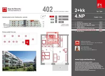 Prodej novostavby bytu F1.402 –  2+kk 48,60 m²s balkonem 6,40 m², Olomouc, Byty Na Šibeníku II.etapa