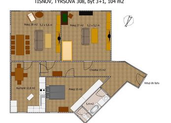 Tišnov, prodej bytu 3+1, užitná plocha 104 m2
