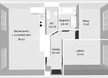 Lysá nad Labem, pronájem bytu 3+kk, 76 m2, okr. Nymburk