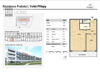 Prodej bytu 2+kk 66 m2 + balkón 11,09 m2, Residence Pražská