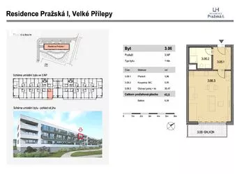 Prodej bytu 1+kk 43,5 m2 + balkón 7 m2, Residence Pražská