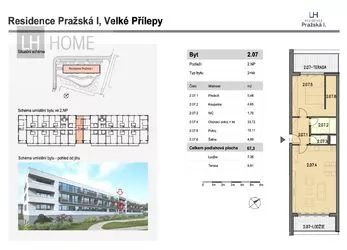 Prodej bytu 2+kk 67 m2 m2 + lodžie 7,35 + terasa 9,91 m2, Residence Pražská