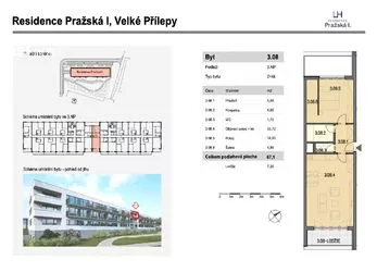 Prodej bytu 2+kk 67 m2 m2 + lodžie 7,35 + terasa 9,91 m2, Residence Pražská