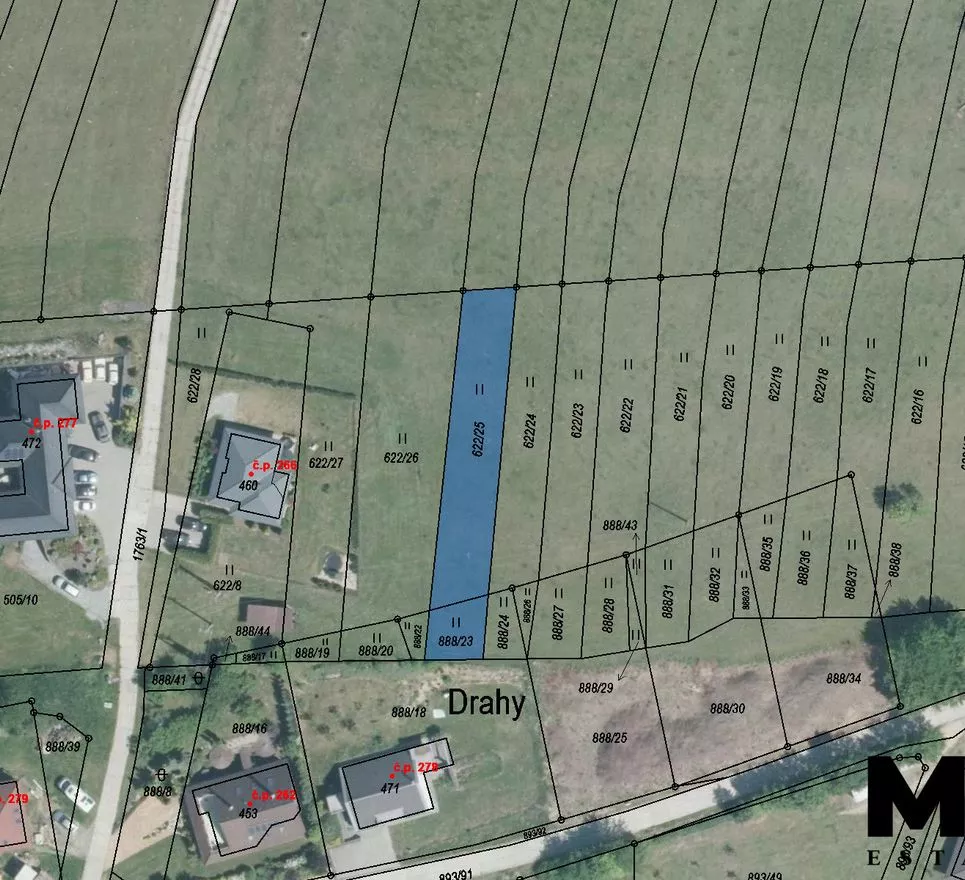 Prodej stavebního pozemku o velikosti 582 m2 v obci Březůvky, Zlín.