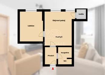 Pronájem bytové jednotky o dispozici 2+kk s celkovou velikostí 45 m²