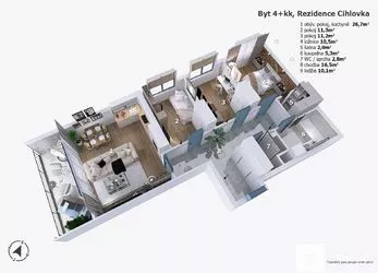 Prodej luxusního bytu 4kk, balkon, sklep