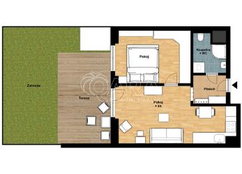Prodej bytu 2+kk, 37 m², s terasou, předzahrádkou 53 m² a vlastním parkovacím stáním před domem