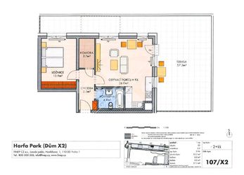 Prodej bytu 2+kk - 113 m2, terasa 57 m2, Harfa Park Vll, Praha 9 - Vysočany