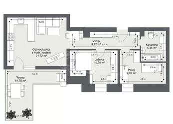 Prodej bytu 3+kk 58 m² s terasou