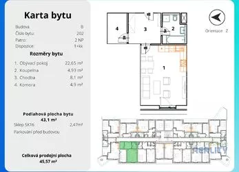 Prodej bytu 1+kk 43.1 m²