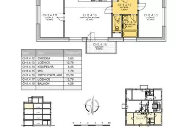 Prodej, byt 3+kk 63,11 m2 + balkón + sklep + kryté parkování, Residence Kutná Hora