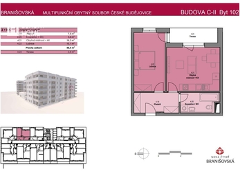 Prodej bytu 2+kk o velikosti 49,4 m2 s terasou 5,8 m2, Moderní bydlení Nová Vltava 3. etapa
